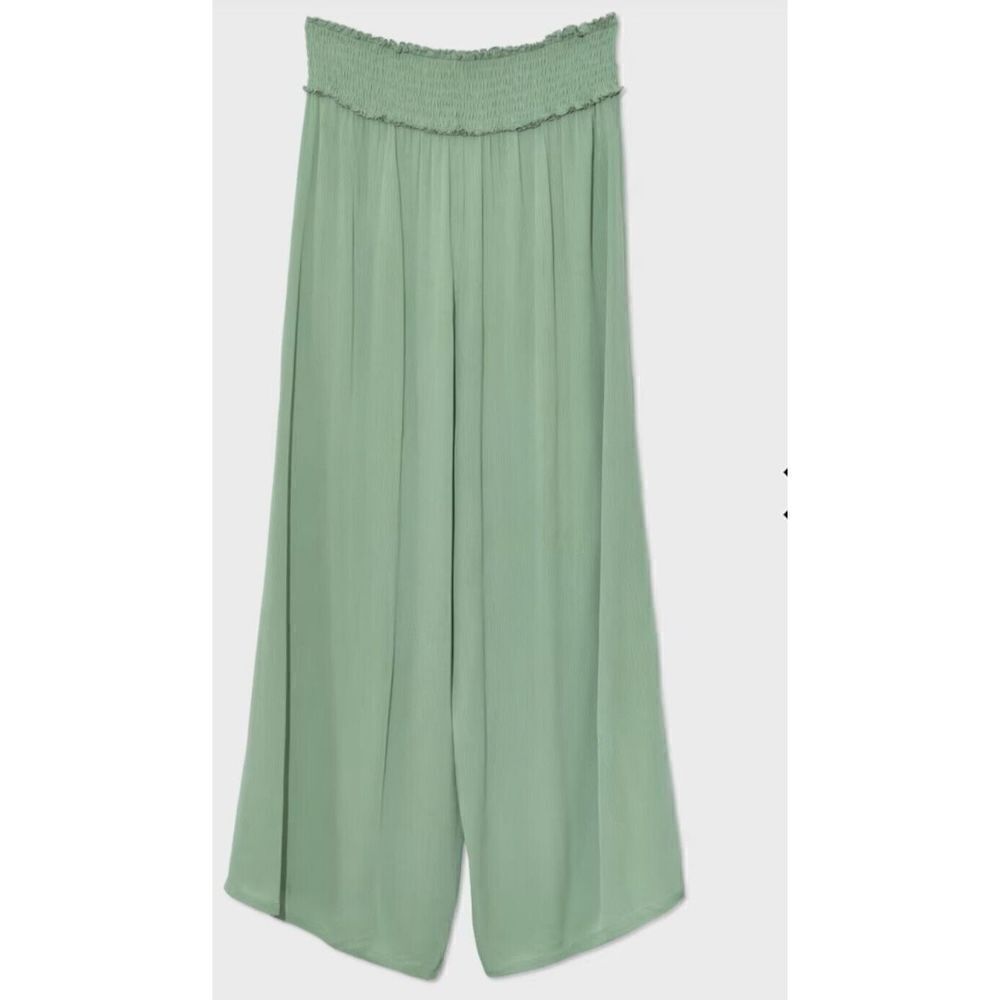 Fashion to Figure Pants Size‎  3  Green Gauze Lightweight Elastic Waist Wide Leg